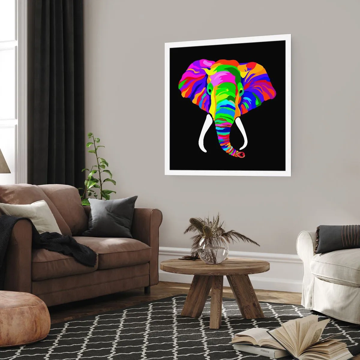 Poster - Der Elefant, der es liebte, im Regenbogen zu baden - 40x40 cm