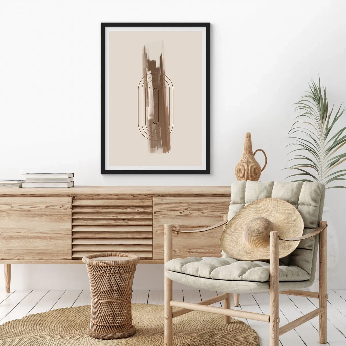 Poster in einem schwarzem Rahmen - Geometrische Form in Braun- und Beigetönen - 50x70cm - Ein Hauch von Grau - Moderne Wanddekoration für Wohnzimmer und Schlafzimmer ARTTOR