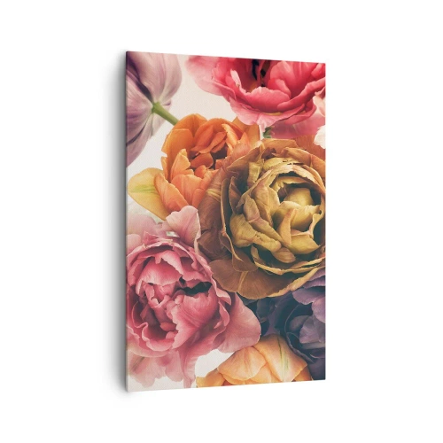 Bild auf Leinwand - Leinwandbild - Ein Strauß verschiedener Blumen in intensiven Farben - 80x120cm - Eine Feier des Lebens - Moderne Wanddekoration für Wohnzimmer und Schlafzimmer ARTTOR