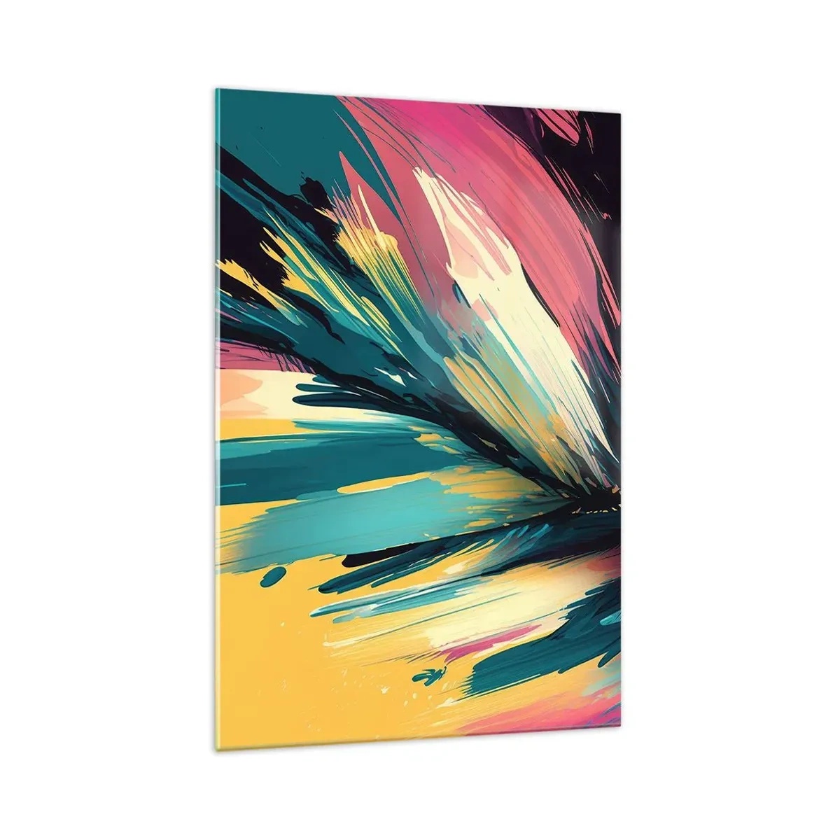 Glasbild - Bild auf glas - Eine abstrakte Komposition in intensiven und kontrastreichen Farben. - 70x100cm - Komposition – eine Explosion der Freude - Moderne Wanddekoration für Wohnzimmer und Schlafzimmer ARTTOR