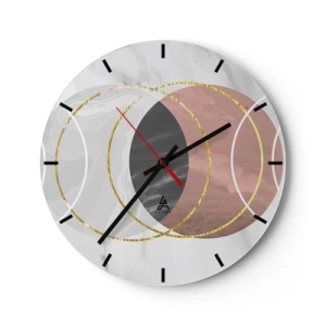 Wanduhr - Glasuhr - Geometrische Kreise in Grau- und Kupfertönen mit goldenen Akzenten - 30x30cm - Musik der Sphären - Moderne Wanddekoration für Wohnzimmer, Küche und Schlafzimmer ARTTOR
