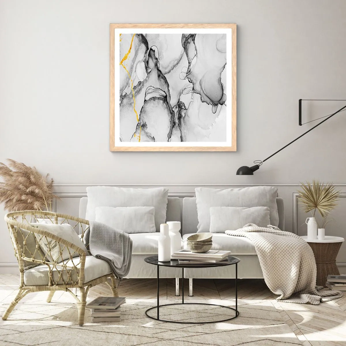Poster in einem Rahmen aus heller Eiche - Komposition mit Goldmotiv - 40x40 cm
