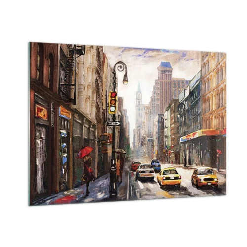 Glasbild - Bild auf glas - New York – auch im Regen bunt - 100x70cm - New York - auch im Regen bunt - Moderne Wanddekoration für Wohnzimmer und Schlafzimmer ARTTOR