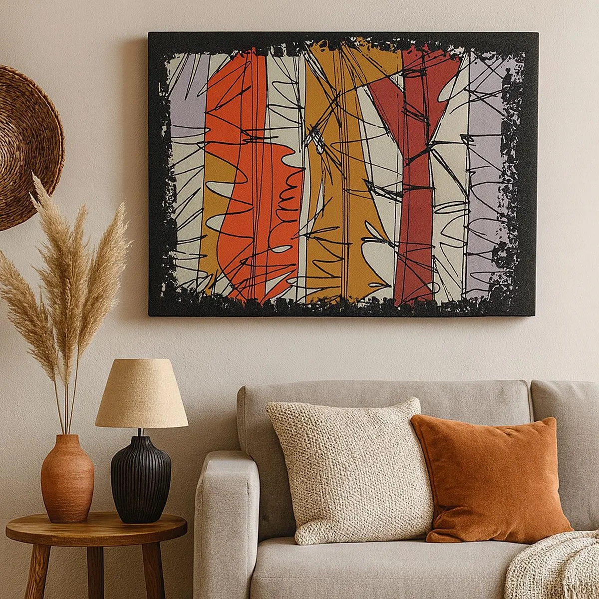 Bild auf Leinwand - Leinwandbild - Abstrakte Komposition in intensiven Farben - 70x50cm - Spontane Komposition - Moderne Wanddekoration für Wohnzimmer und Schlafzimmer ARTTOR