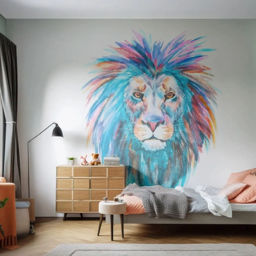 Fototapete Premium Sand - Eine elektrisierende Aura - Tiere, Löwe, Abstraktion - 400x280 cm