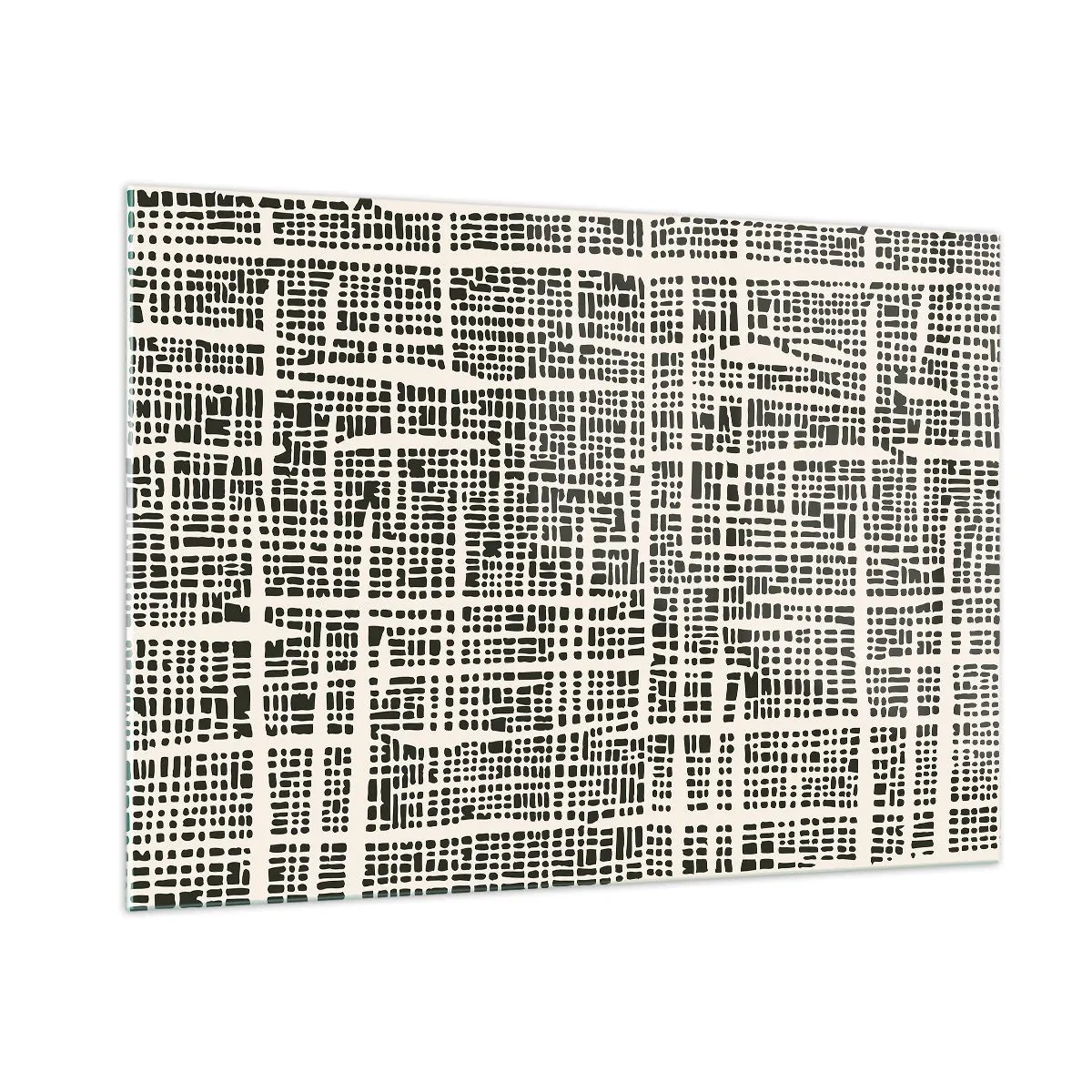 Glasbild - Bild auf glas - Eine schwarz-weiße Abstraktion, die einem Punktraster ähnelt. - 100x70cm - Gewebte Komposition - Moderne Wanddekoration für Wohnzimmer und Schlafzimmer ARTTOR