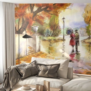 Selbstklebende Fototapete Deluxe Sticker - Romantischer Herbst im Park - Stadt, Menschen, Verliebtes Pärchen - 350x256 cm