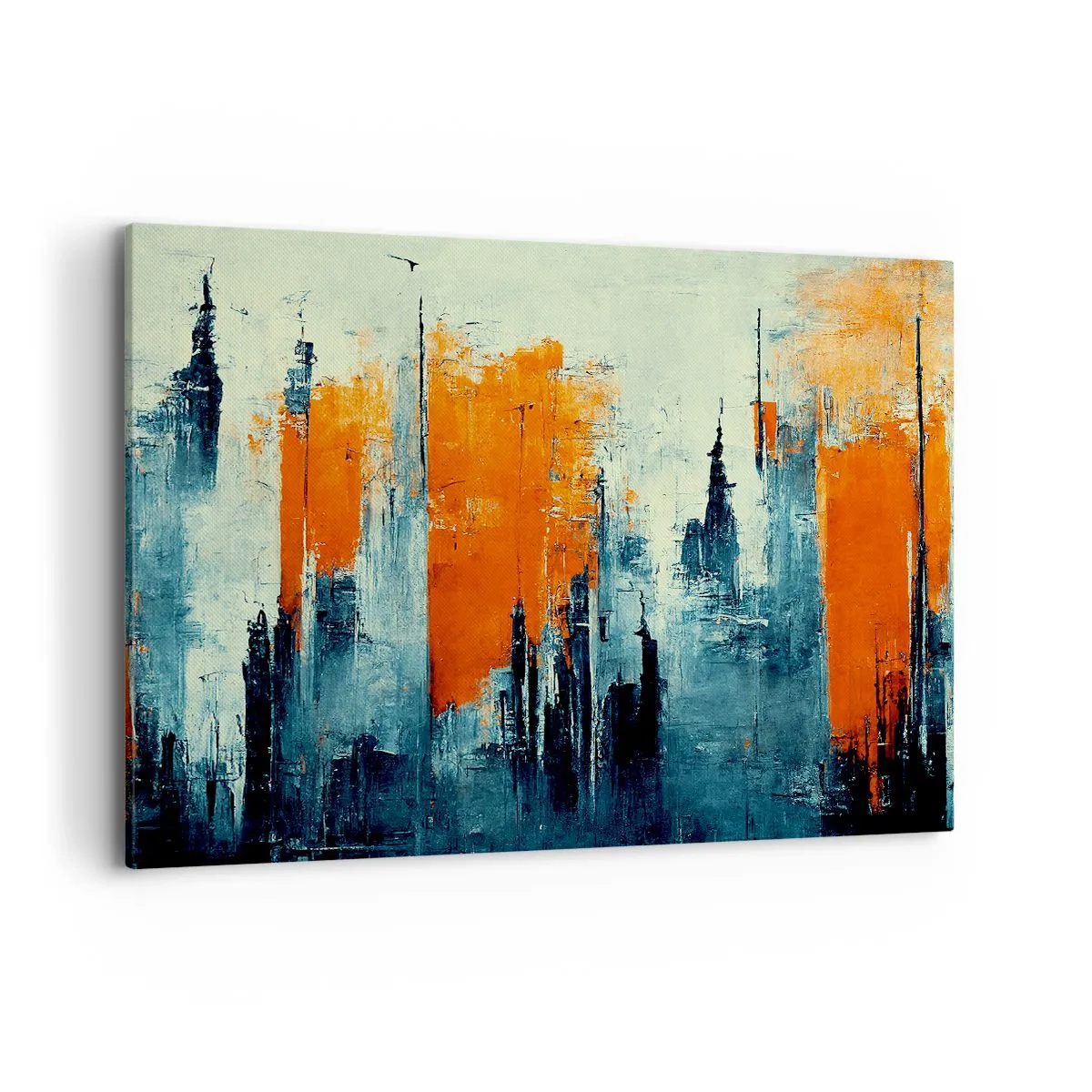 Bild auf Leinwand - Leinwandbild - Abstrakte Stadtlandschaft in Orange- und Blautönen - 120x80cm - Moderne Landschaft - Moderne Wanddekoration für Wohnzimmer und Schlafzimmer ARTTOR