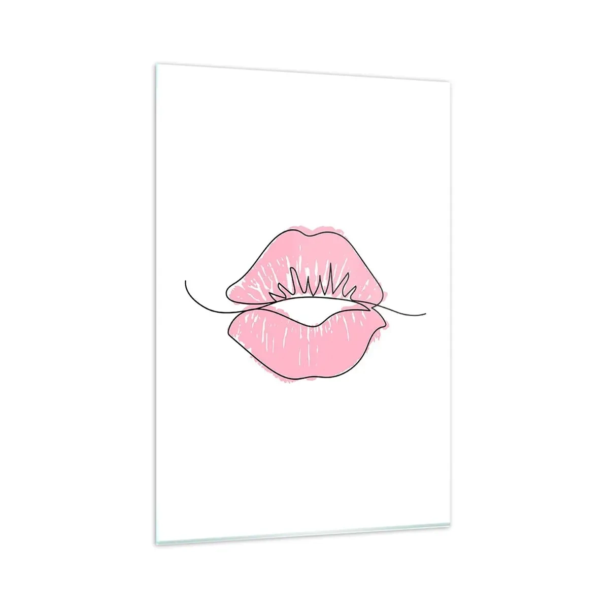 Glasbild - Bild auf glas - Minimalistische Lippenzeichnung in einem Rosaton - 80x120cm - Bereit zum Küssen? - Moderne Wanddekoration für Wohnzimmer und Schlafzimmer ARTTOR