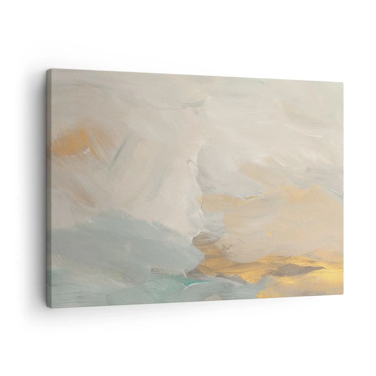 Bild auf Leinwand - Leinwandbild - Zarte abstrakte Striche in Weiß- und Goldtönen - 70x50cm - Abstraktion – das Land der Sanftheit - Moderne Wanddekoration für Wohnzimmer und Schlafzimmer ARTTOR