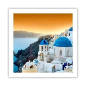 Poster - Santorini - an die Felsen gekuschelt - 50x50 cm