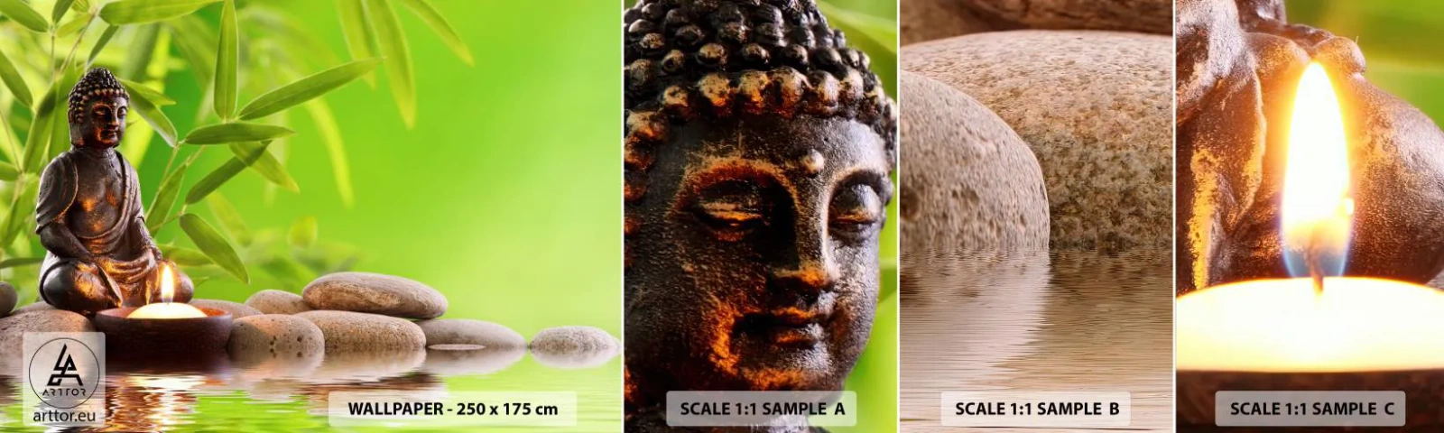 Fototapetenmuster Standard Eco - Das Leben ist wunderschoen - Buddha, Bambus, Spa - 100x30 cm