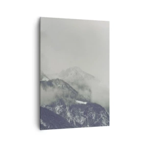 Bild auf Leinwand - Leinwandbild - Ein in Nebel gehülltes Bergtal in Grautönen - 70x100cm - Nebliges Tal - Moderne Wanddekoration für Wohnzimmer und Schlafzimmer ARTTOR