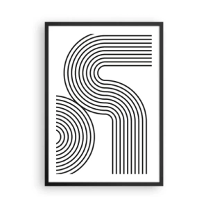 Poster in einem schwarzem Rahmen - Moderne Grafik mit abstrakten Linien in Schwarz-Weiß - 50x70cm - An der Kurve - Moderne Wanddekoration für Wohnzimmer und Schlafzimmer ARTTOR