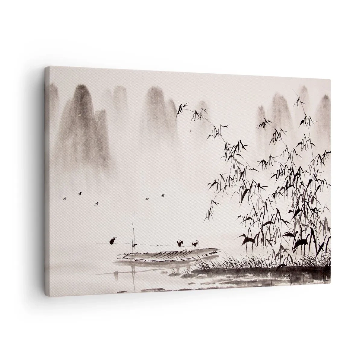 Bild auf Leinwand - Leinwandbild - Eine minimalistische Landschaft im orientalischen Stil - 70x50cm - Die Stille der Reisfelder - Moderne Wanddekoration für Wohnzimmer und Schlafzimmer ARTTOR