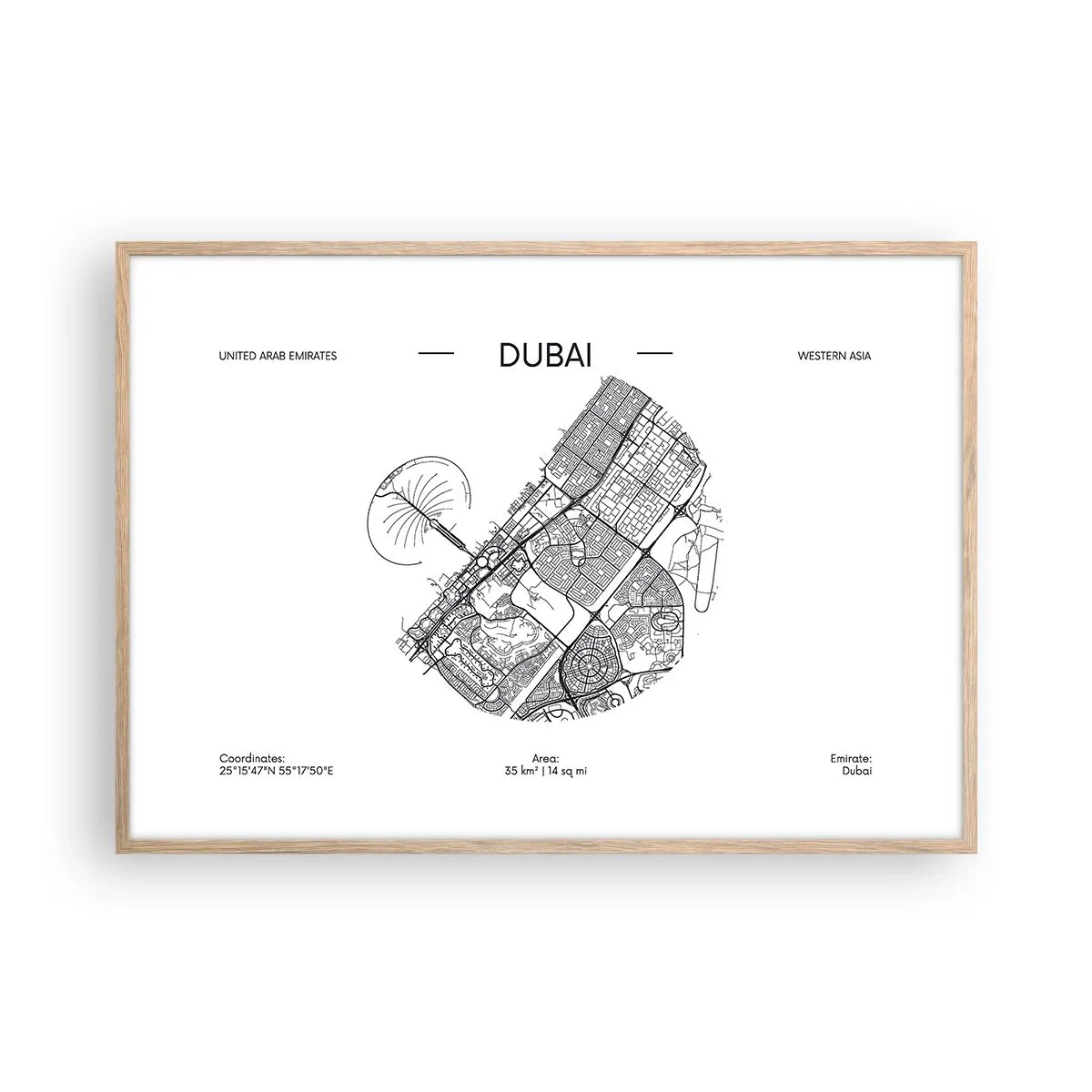 Poster in einem Rahmen aus heller Eiche - Anatomie von Dubai - 100x70 cm