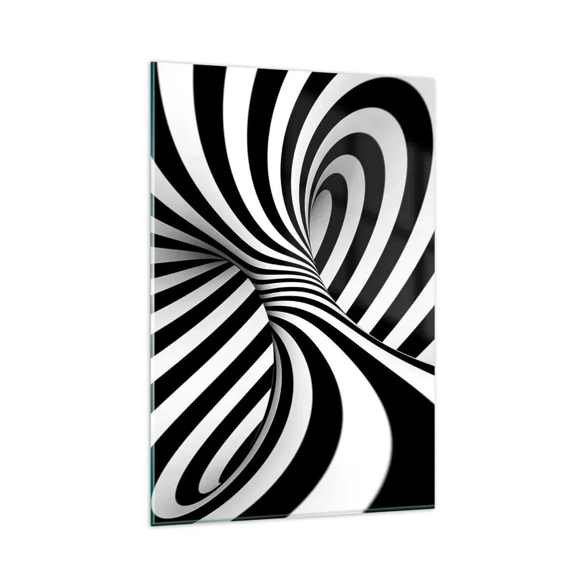 Glasbild - Bild auf glas - Abstrakter Tunnel mit schwarz-weißen Spiralstreifen - 80x120cm - Komposition: Tanzraum - Moderne Wanddekoration für Wohnzimmer und Schlafzimmer ARTTOR