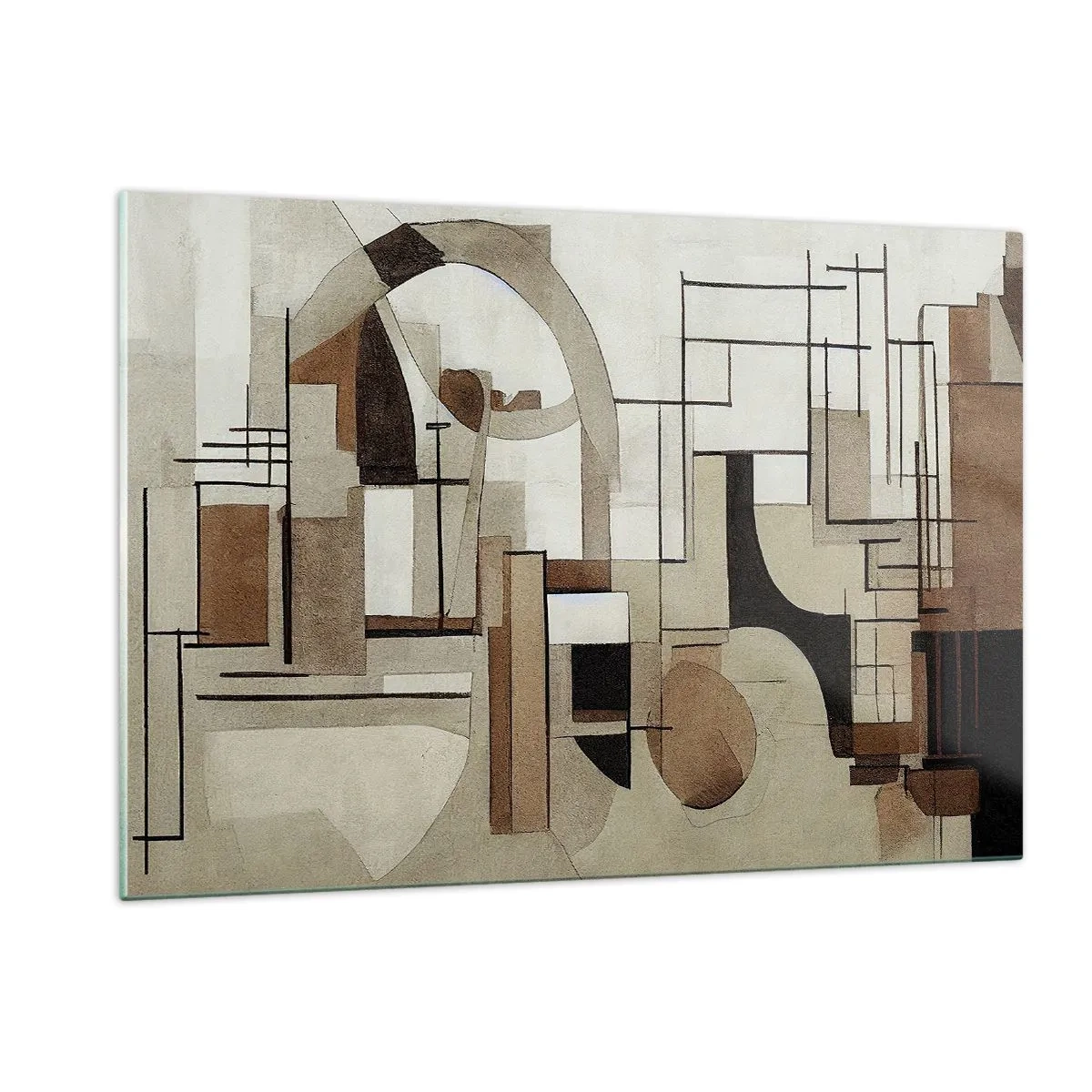 Glasbild - Bild auf glas - Geometrische Landschaft in Braun- und Beigetönen - 120x80cm - Stadtbild 2.0 - Moderne Wanddekoration für Wohnzimmer und Schlafzimmer ARTTOR