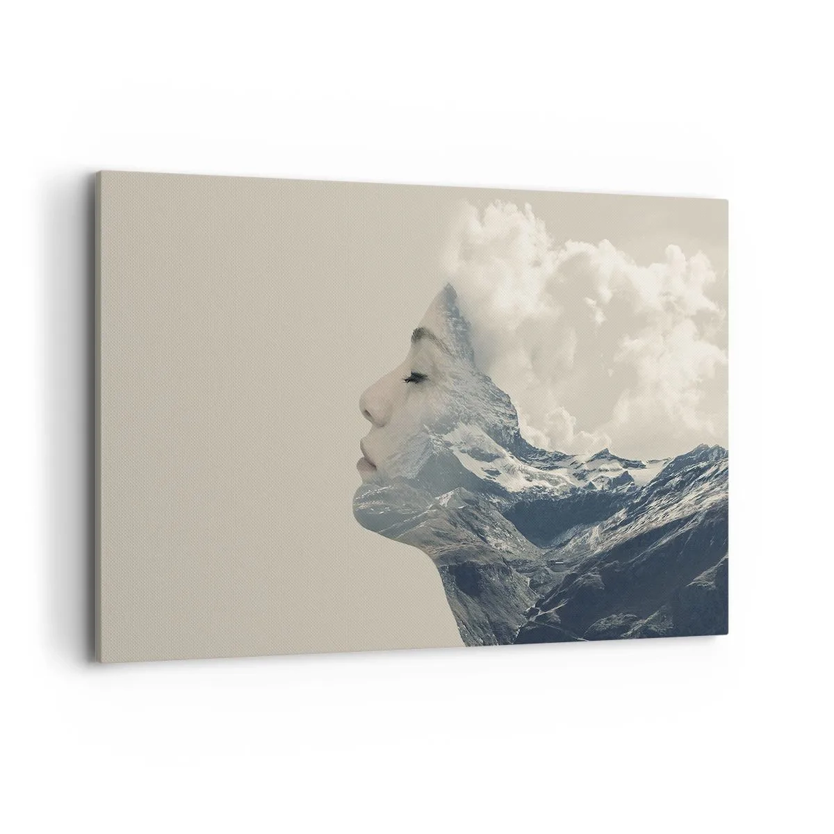 Bild auf Leinwand - Leinwandbild - Silhouette einer Frau mit einer Berglandschaft im Hintergrund - 120x80cm - Die Schönheit der Elemente der Natur - Moderne Wanddekoration für Wohnzimmer und Schlafzimmer ARTTOR