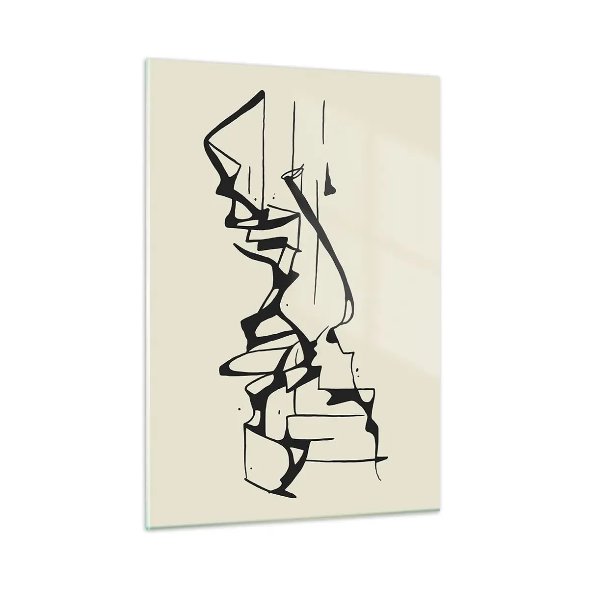 Glasbild - Bild auf glas - Abstrakte schwarz-weiße Linie, die den Umriss einer Landschaft bildet - 50x70cm - Vielleicht eine Landschaft - Moderne Wanddekoration für Wohnzimmer und Schlafzimmer ARTTOR