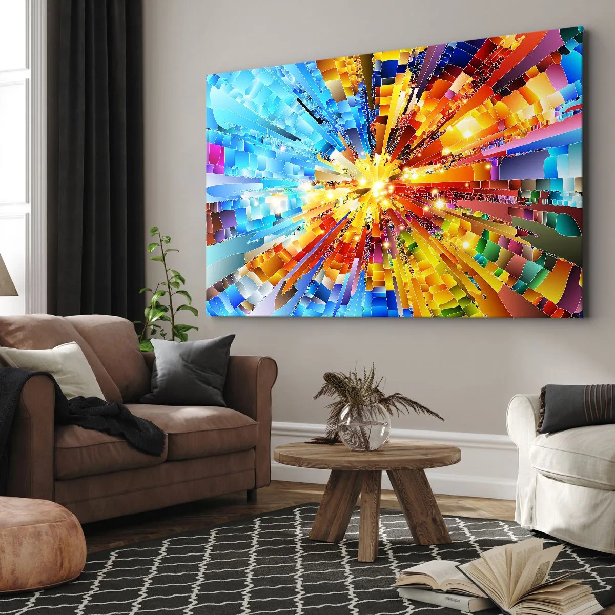 Bild auf Leinwand - Leinwandbild - Eine dynamische Explosion aus Farbe und Licht - 70x50cm - In Medienauflösung - Moderne Wanddekoration für Wohnzimmer und Schlafzimmer ARTTOR