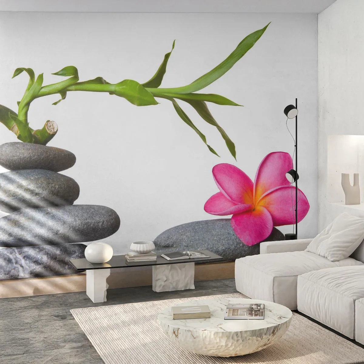 Fototapete Premium Canvas - Farben des Lebens und der Dauer - Blume, Steine, Spa - 250x175 cm