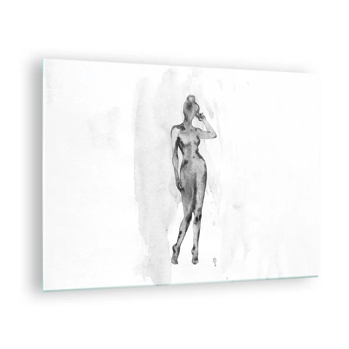 Glasbild - Bild auf glas - Silhouette einer Frau in Grautönen auf weißem Hintergrund - 70x50cm - Eine Studie über das Ideal der Weiblichkeit - Moderne Wanddekoration für Wohnzimmer und Schlafzimmer ARTTOR