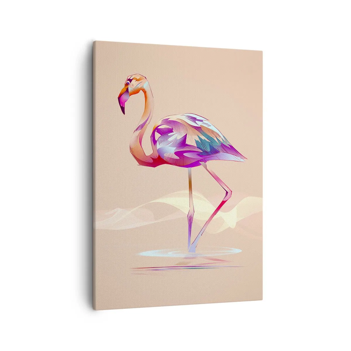 Bild auf Leinwand - Leinwandbild - Ein abstrakter Flamingo in hellen Pastellfarben. - 50x70cm - Der Vogel der guten Gefühle - Moderne Wanddekoration für Wohnzimmer und Schlafzimmer ARTTOR