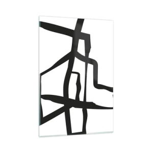 Glasbild - Bild auf glas - Minimalistisches Schwarz-Weiß-Muster mit geometrischen Linien - 80x120cm - Schwarz-Weiß-Design - Moderne Wanddekoration für Wohnzimmer und Schlafzimmer ARTTOR