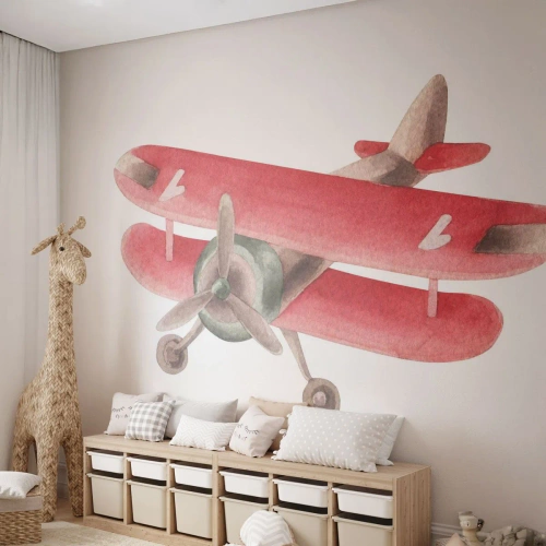 Selbstklebende Fototapete Deluxe Sticker - Bereit für Höhenflüge - Flugzeug, Kinder, Jahrgang - 100x70 cm