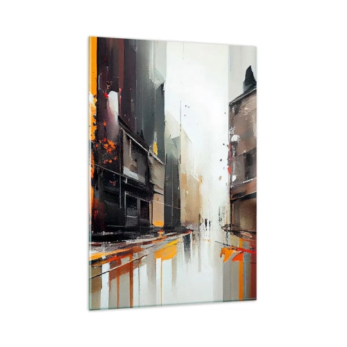 Glasbild - Bild auf glas - Abstrakte Ansicht einer Stadtstraße im Regen - 80x120cm - Regnerischer Tag - Moderne Wanddekoration für Wohnzimmer und Schlafzimmer ARTTOR