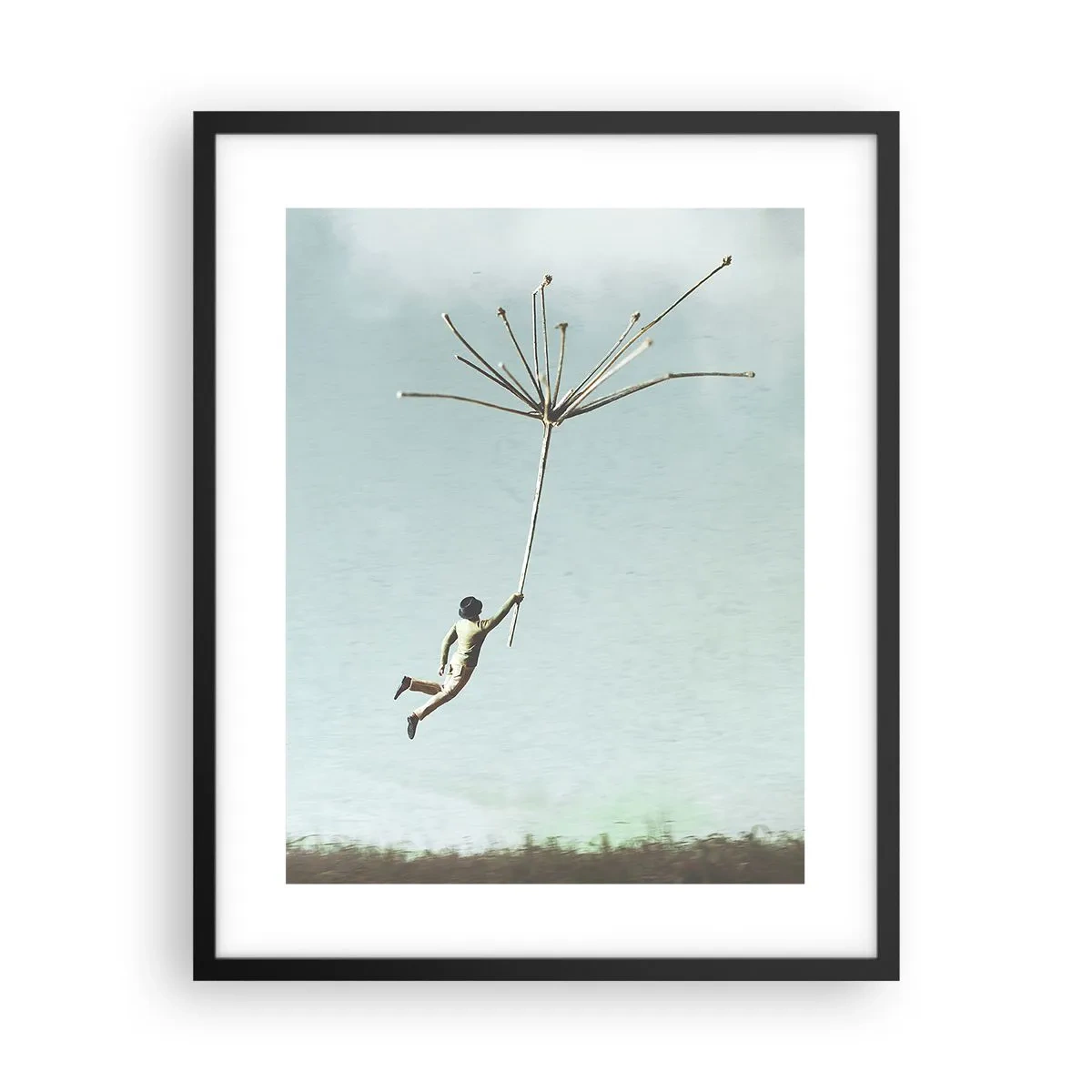 Poster in einem schwarzem Rahmen - Drachen, Löwenzahn, Wind - 40x50 cm