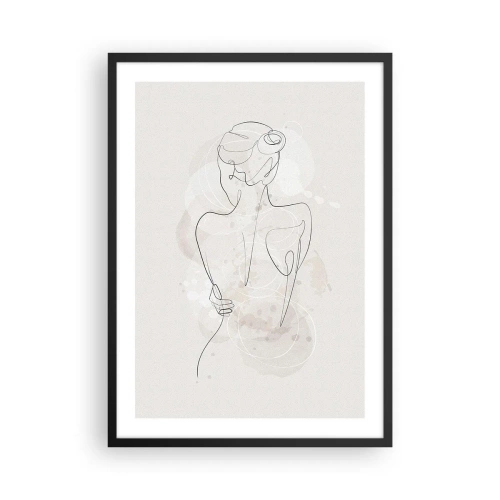 Poster in einem schwarzem Rahmen - Eine zarte feminine Silhouette in einer durchgehenden Linie - 50x70cm - Wie ein sensibles Instrument - Moderne Wanddekoration für Wohnzimmer und Schlafzimmer ARTTOR