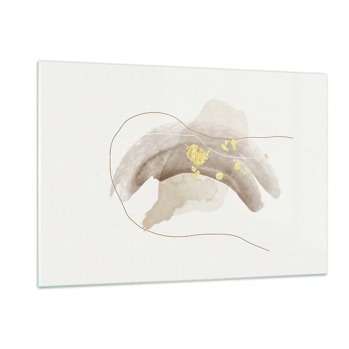 Glasbild - Bild auf glas - Beige und goldene Abstraktion mit zarten Linien und Formen - 120x80cm - Im Weltraum begegnet - Moderne Wanddekoration für Wohnzimmer und Schlafzimmer ARTTOR