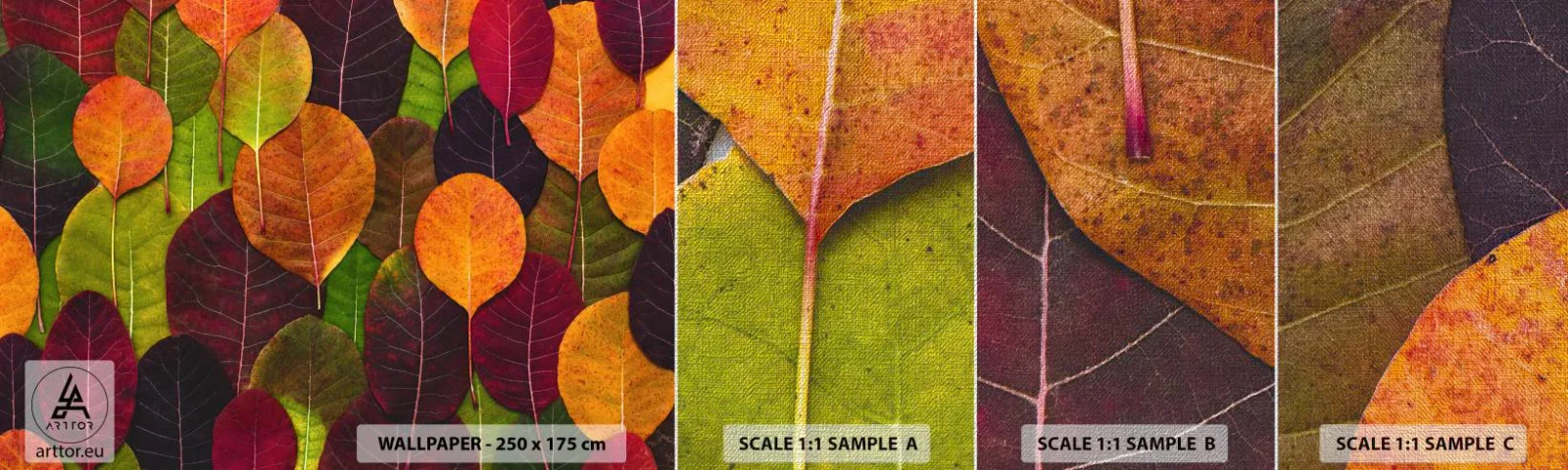 Fototapeten Muster Premium Canvas - Herbstmosaik - Grafik, Bunte Blätter, Stück - 100x30 cm