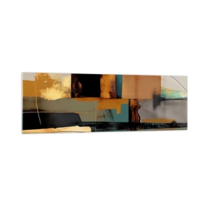 Glasbild - Bild auf glas - Abstrakte Komposition mit goldenen und türkisfarbenen Elementen - 160x50cm - Abstraktion – Licht und Schatten - Moderne Wanddekoration für Wohnzimmer und Schlafzimmer ARTTOR