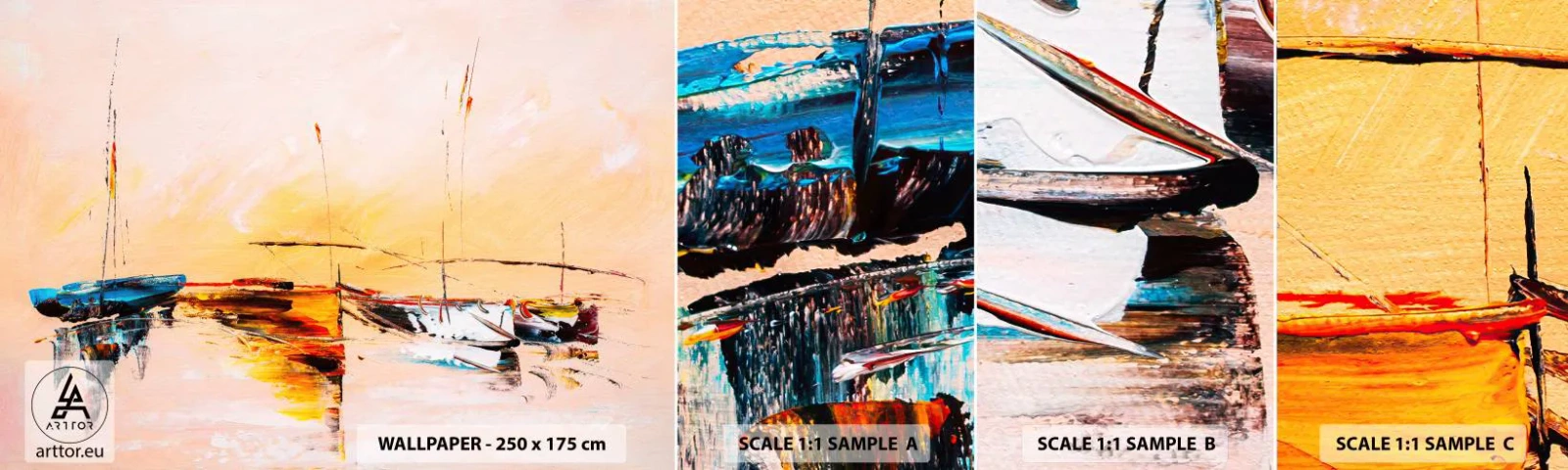 Fototapetenmuster Standard Eco - Abend im Yachthafen - Boote, Segelboote, Stück - 100x30 cm