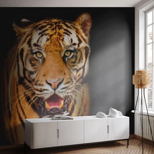 Fototapete Premium Sand - Wild im Herzen - Tiere, Tiger, Raubtier - 500x350 cm