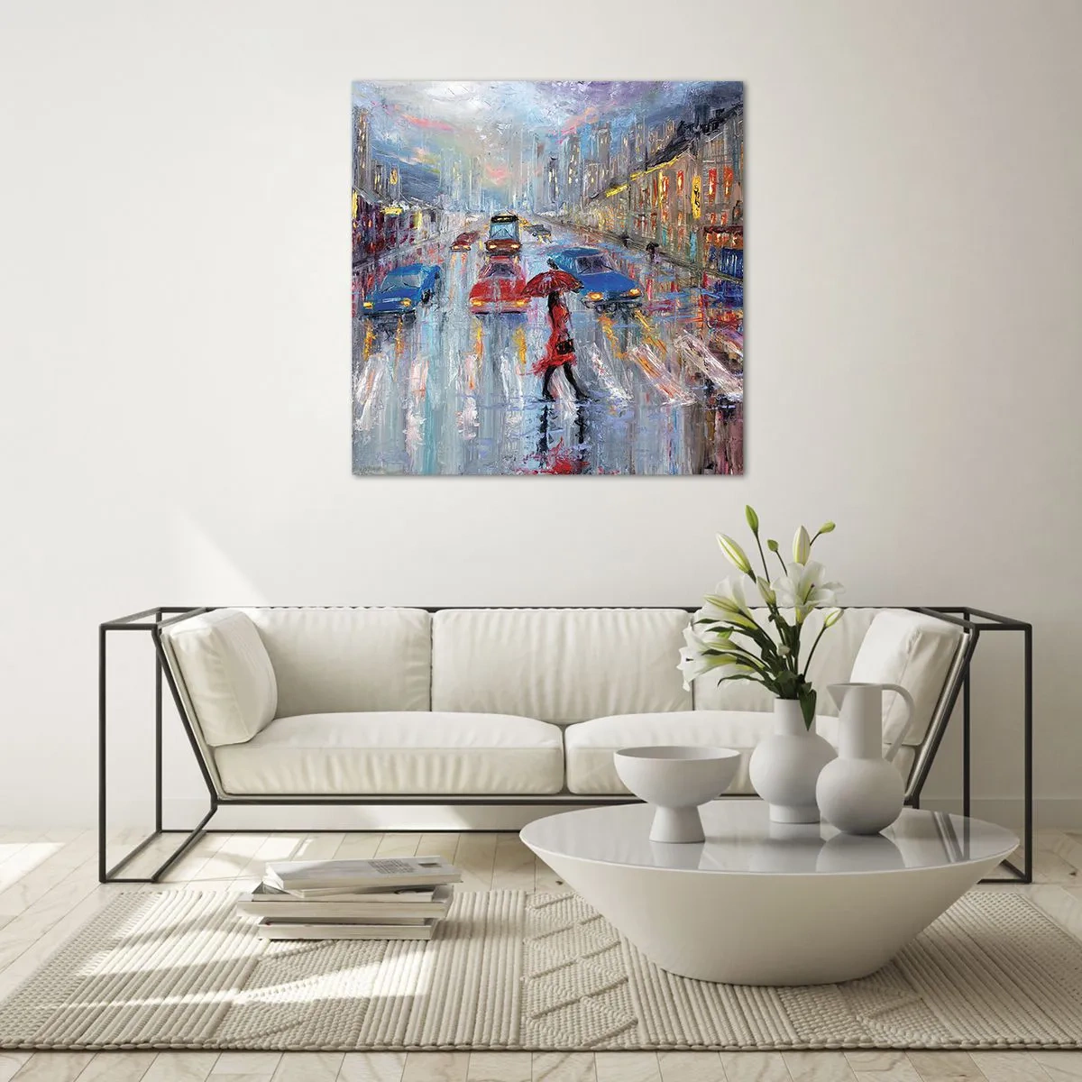 Glasbild - Bild auf glas - Regnerischer Nachmittag in der Stadt - 30x30 cm