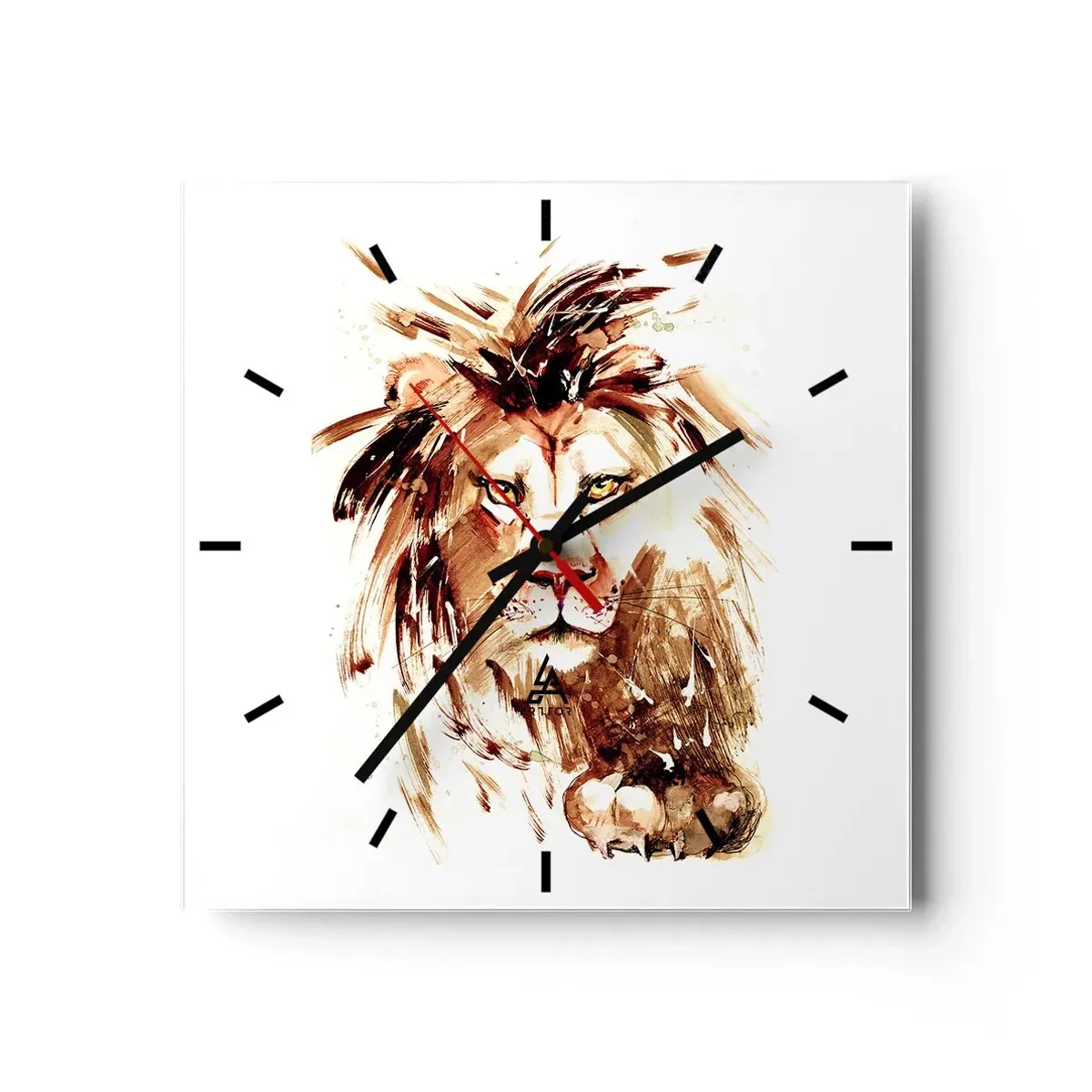 Wanduhr - Glasuhr - Aquarellporträt eines Löwen mit intensiven Details - 30x30cm - Stärke und Würde - Moderne Wanddekoration für Wohnzimmer und Schlafzimmer ARTTOR