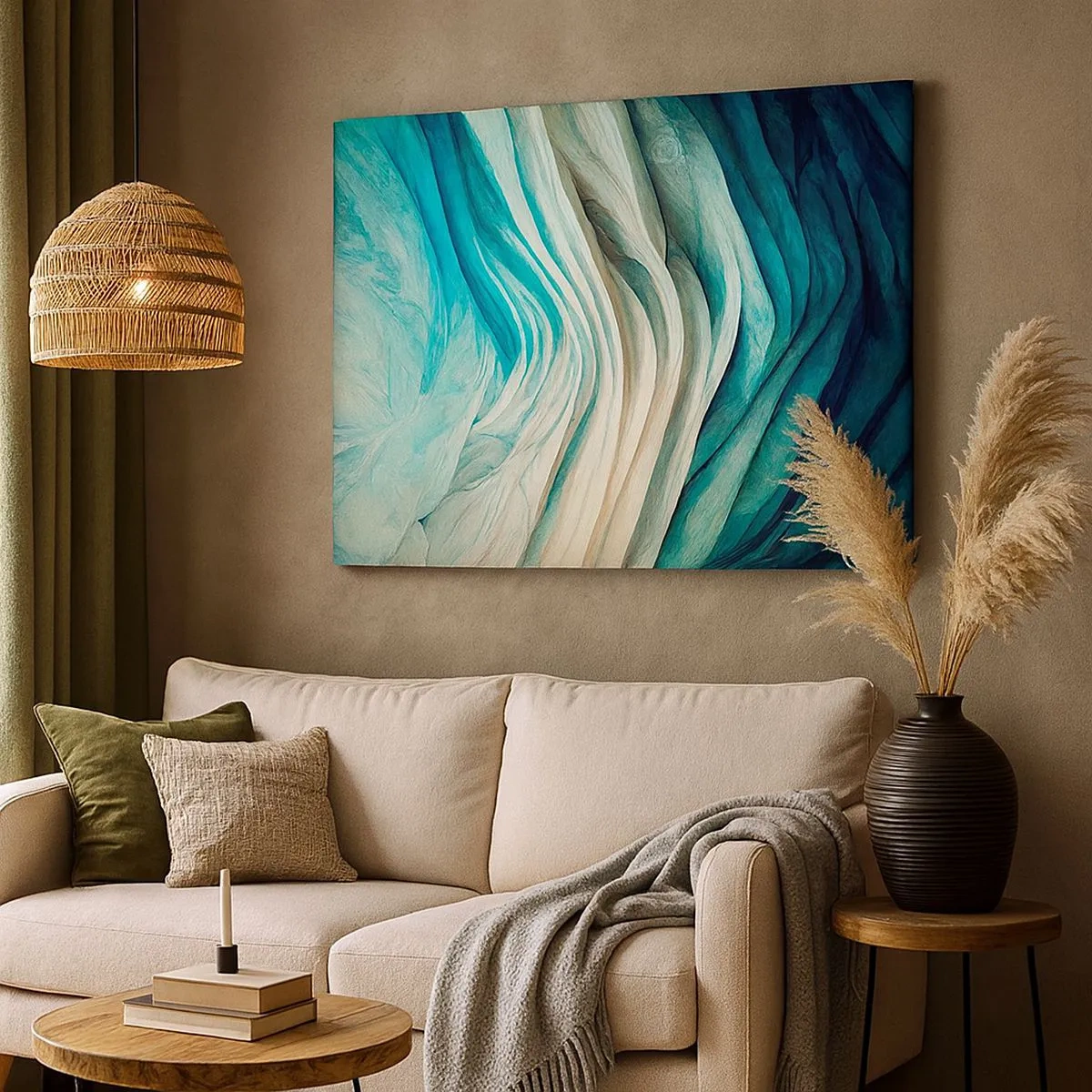 Bild auf Leinwand - Leinwandbild - Dynamische Wellen in Blau- und Weißtönen - 70x50cm - Blaue Unersättlichkeit - Moderne Wanddekoration für Wohnzimmer und Schlafzimmer ARTTOR