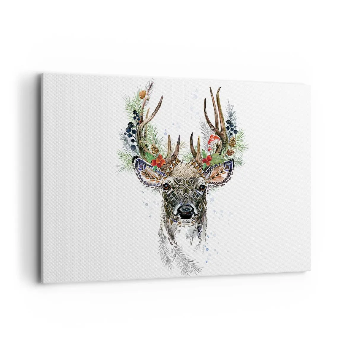 Bild auf Leinwand - Leinwandbild - Stilisierter Hirsch mit dekorativem Geweih auf weißem Hintergrund - 120x80cm - Im festlichen Gewand - Moderne Wanddekoration für Wohnzimmer und Schlafzimmer ARTTOR