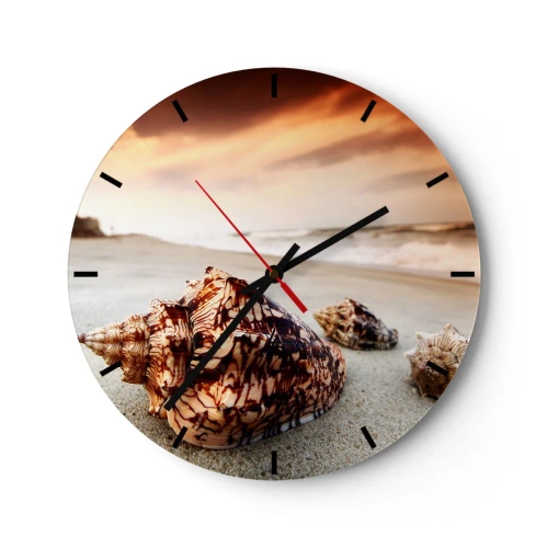 Wanduhr - Glasuhr - Muscheln am Strand in den Strahlen der untergehenden Sonne - 30x30cm - Ausgestoßene von Wellen - Moderne Wanddekoration für Wohnzimmer, Küche und Schlafzimmer ARTTOR