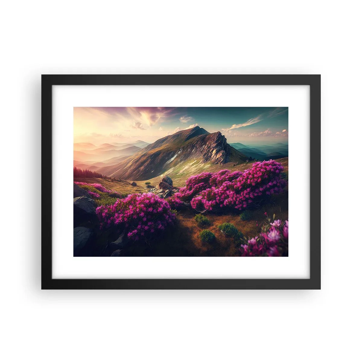 Poster in einem schwarzem Rahmen - Sommer in den Bergen - 40x30 cm