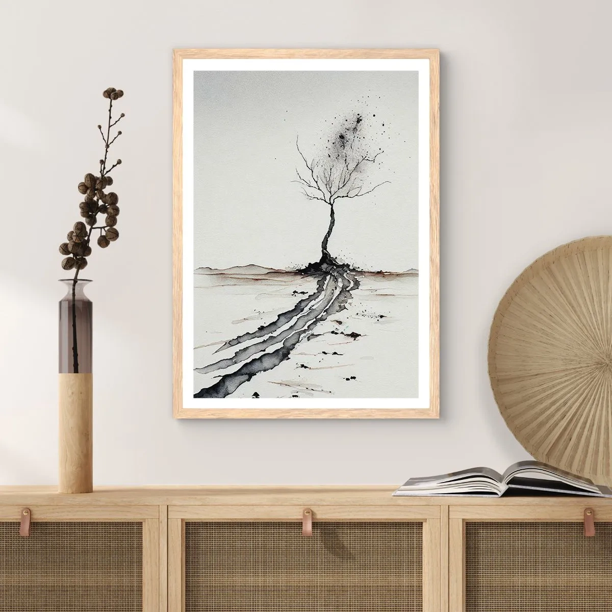 Poster in einem Rahmen aus heller Eiche - Wintermelancholie - 40x50 cm