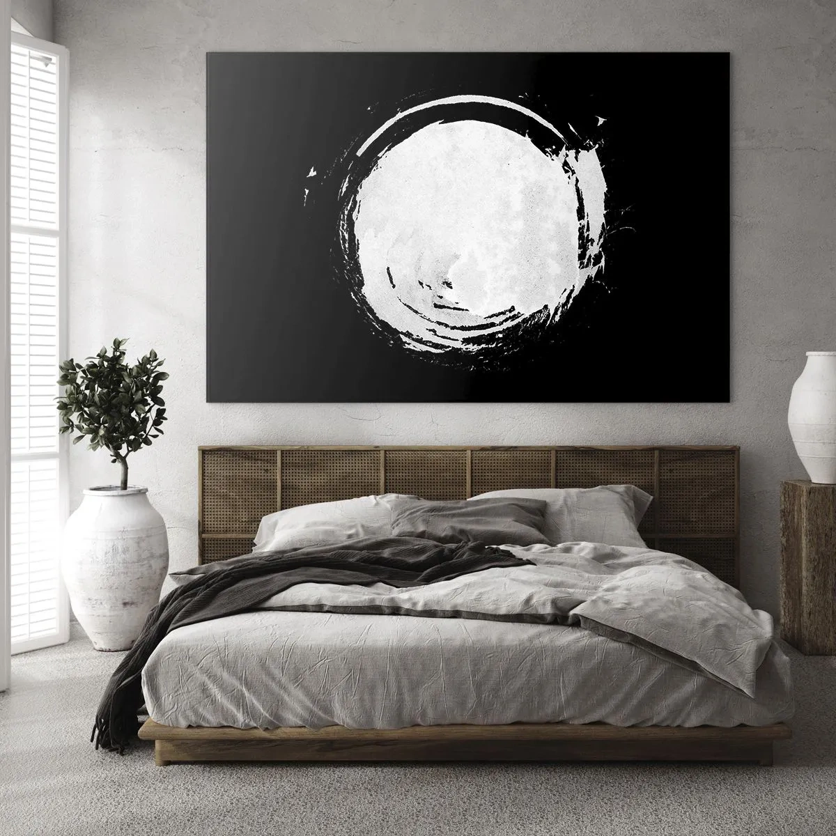 Glasbild - Bild auf glas - Weißer abstrakter Kreis auf schwarzem Hintergrund - 70x50cm - Gute Möglichkeit - Moderne Wanddekoration für Wohnzimmer und Schlafzimmer ARTTOR