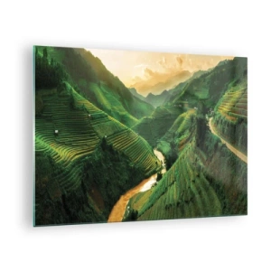Glasbild - Bild auf glas - Malerische Reisterrassen im Tal bei Sonnenuntergang - 70x50cm - Vietnamesisches Tal - Moderne Wanddekoration für Wohnzimmer und Schlafzimmer ARTTOR