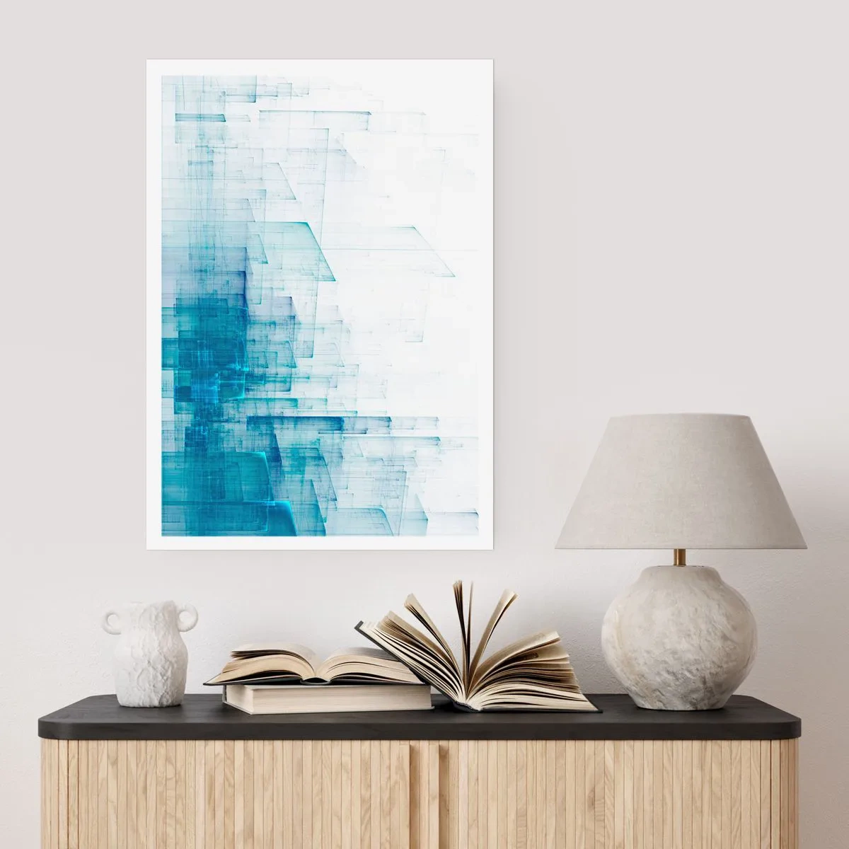 Poster - Abstrakte geometrische Komposition in Blau- und Weißtönen - 50x70cm - Wie der Raum wgeschaffen urde - Moderne Wanddekoration für Wohnzimmer und Schlafzimmer ARTTOR