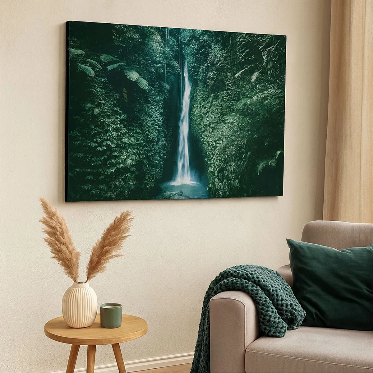 Bild auf Leinwand - Leinwandbild - Ein Wasserfall, umgeben von dichter tropischer Vegetation - 70x50cm - Tropisches Spa - Moderne Wanddekoration für Wohnzimmer und Schlafzimmer ARTTOR