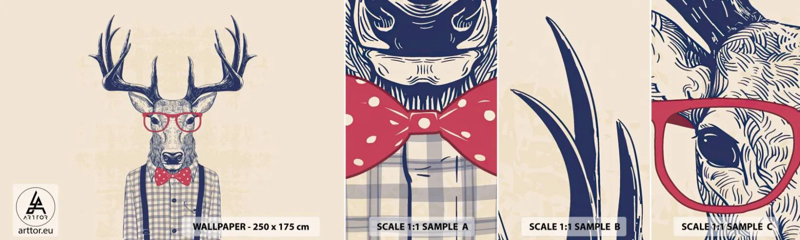 Fototapetenmuster Standard Eco - Eine lustige Extravaganz - Abstraktion, Reh, Hipster - 100x30 cm